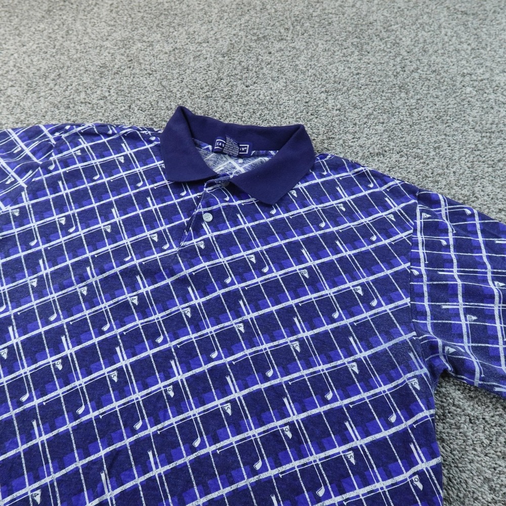 Savile Row Polo Shirt Mens L Blue‎ Golf Club Print Short Sleeve Casual Preppy